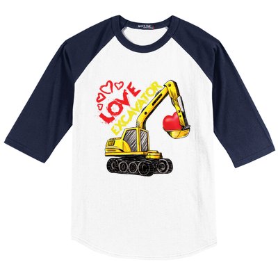 Boy Valentines Day Gift Love Construction Excavator Cool Gift Baseball Sleeve Shirt