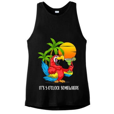 Beach Vacation Drinking Parrot ItS 5 OClock Somewhere Ladies PosiCharge Tri-Blend Wicking Tank
