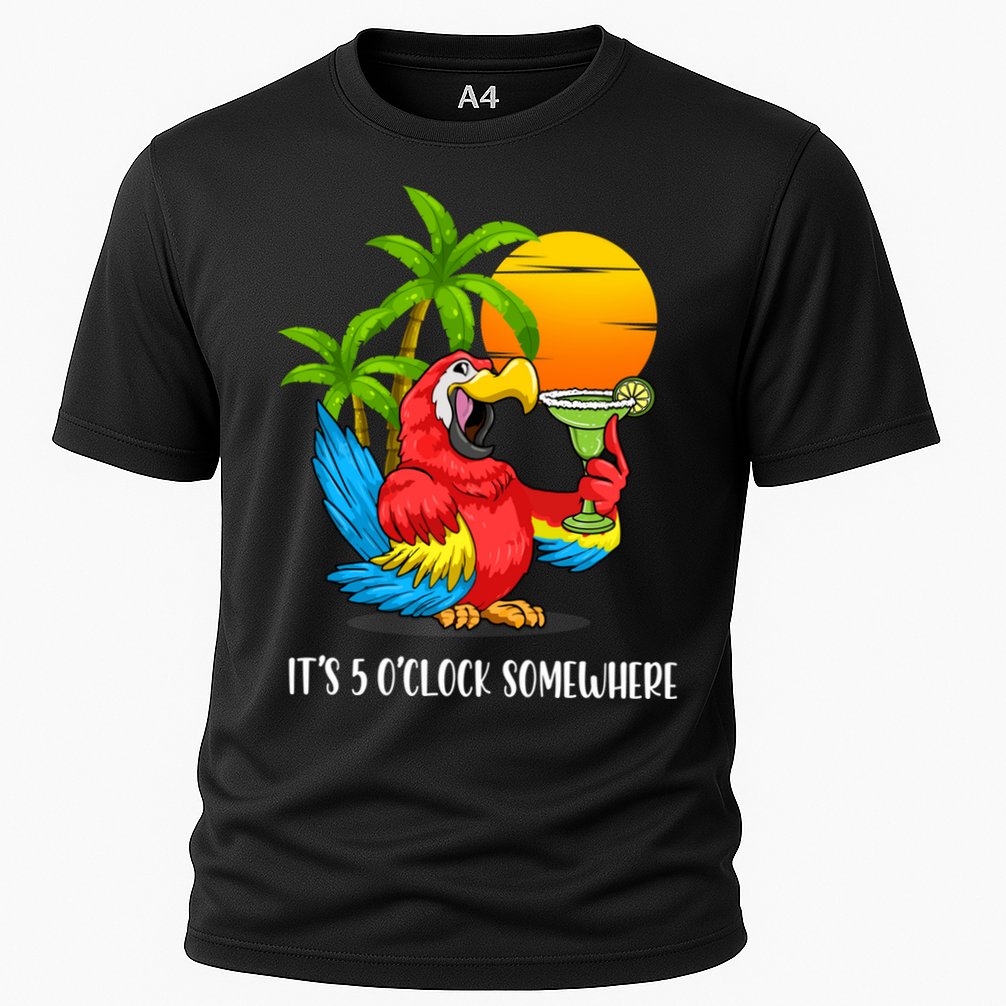 Beach Vacation Drinking Parrot ItS 5 OClock Somewhere Performance Shirt