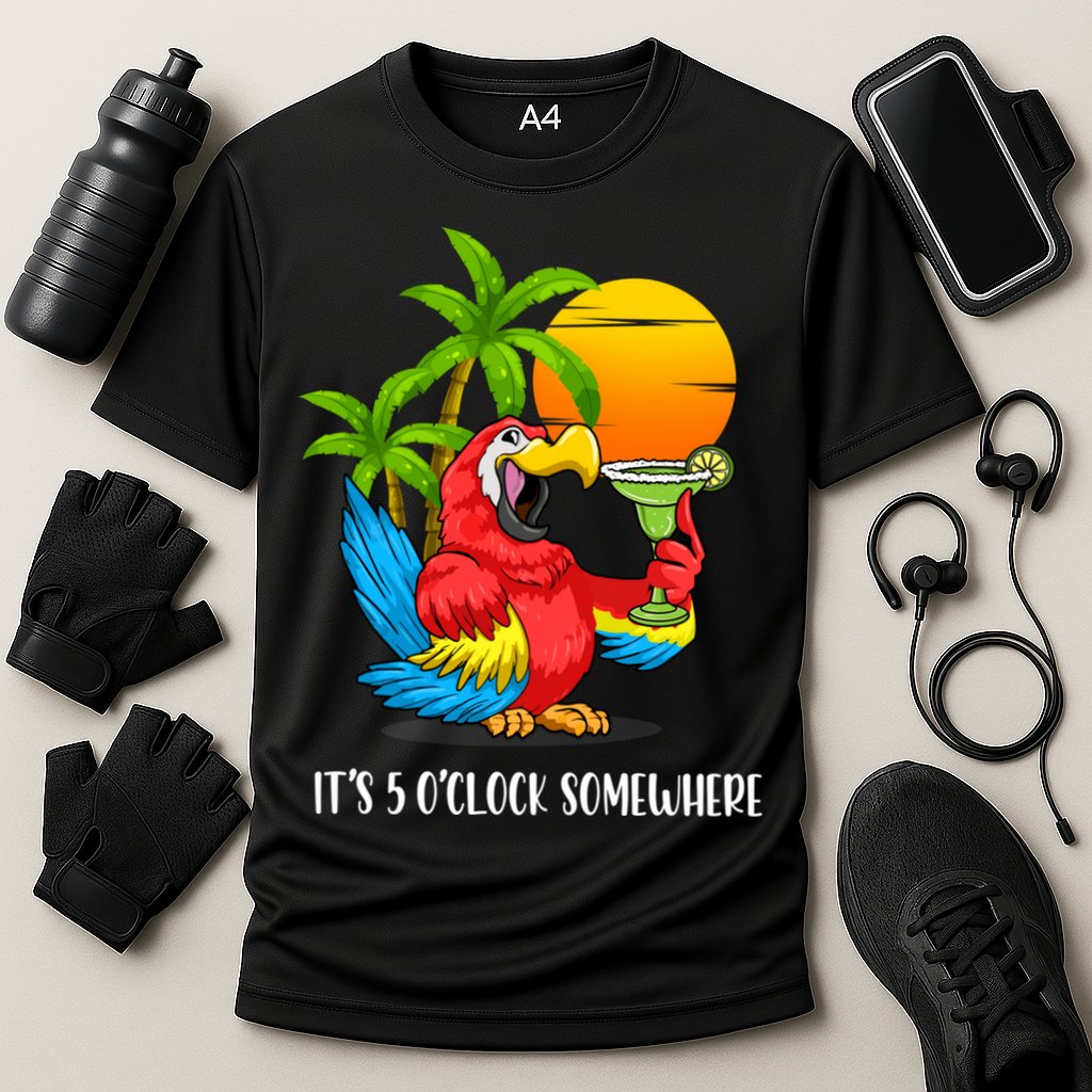 Beach Vacation Drinking Parrot ItS 5 OClock Somewhere Performance Shirt