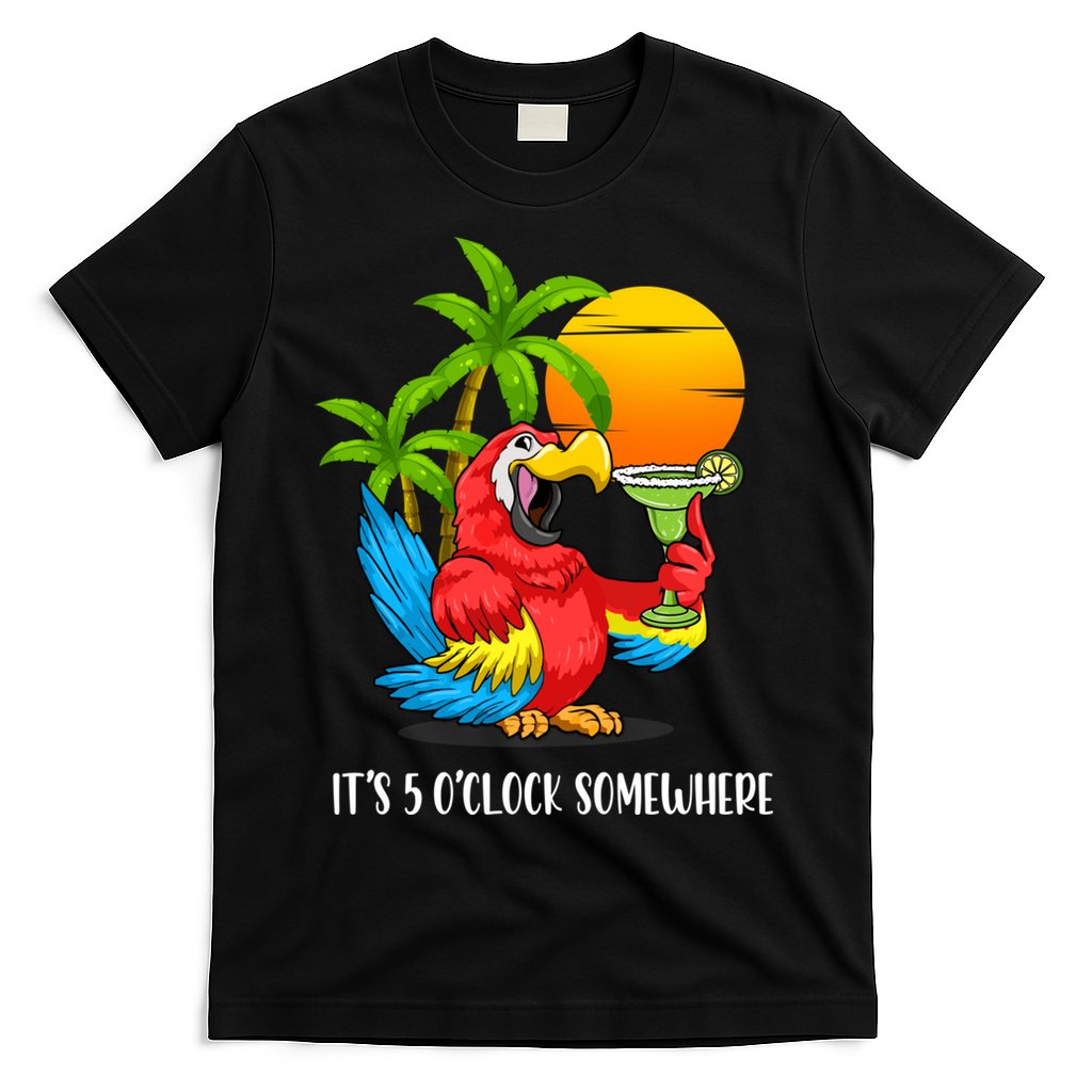 Beach Vacation Drinking Parrot ItS 5 OClock Somewhere T-Shirt