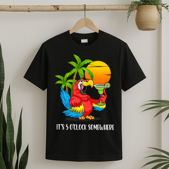 Beach Vacation Drinking Parrot ItS 5 OClock Somewhere T-Shirt