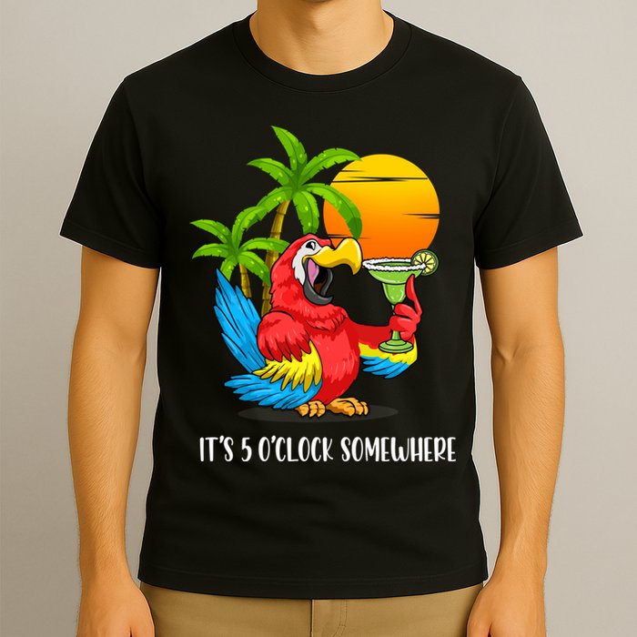 Beach Vacation Drinking Parrot ItS 5 OClock Somewhere T-Shirt