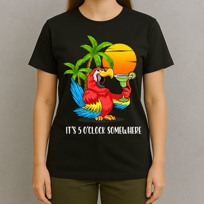 Beach Vacation Drinking Parrot ItS 5 OClock Somewhere T-Shirt