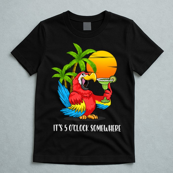 Beach Vacation Drinking Parrot ItS 5 OClock Somewhere T-Shirt