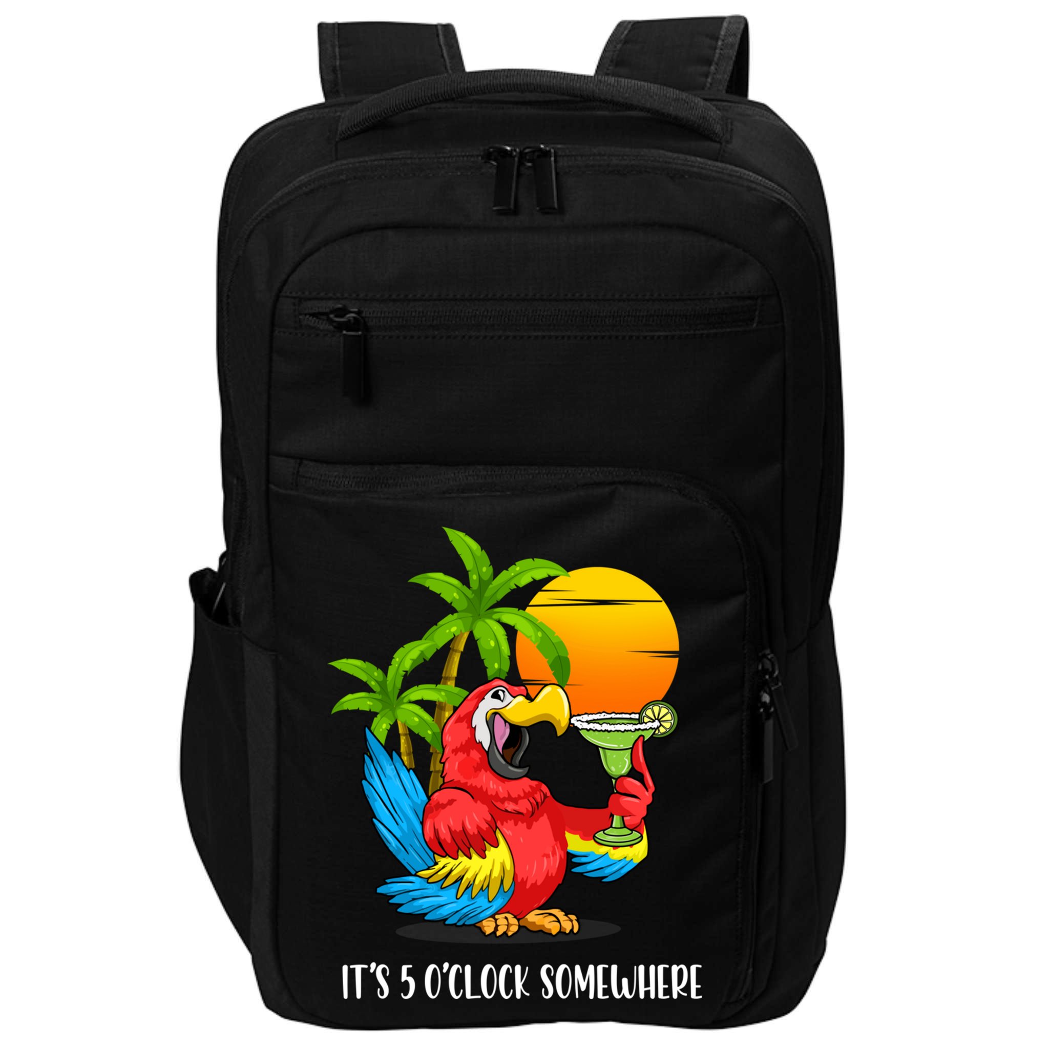 Beach Vacation Drinking Parrot ItS 5 OClock Somewhere Impact Tech Backpack
