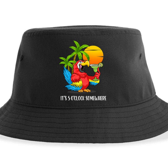 Beach Vacation Drinking Parrot ItS 5 OClock Somewhere Sustainable Bucket Hat