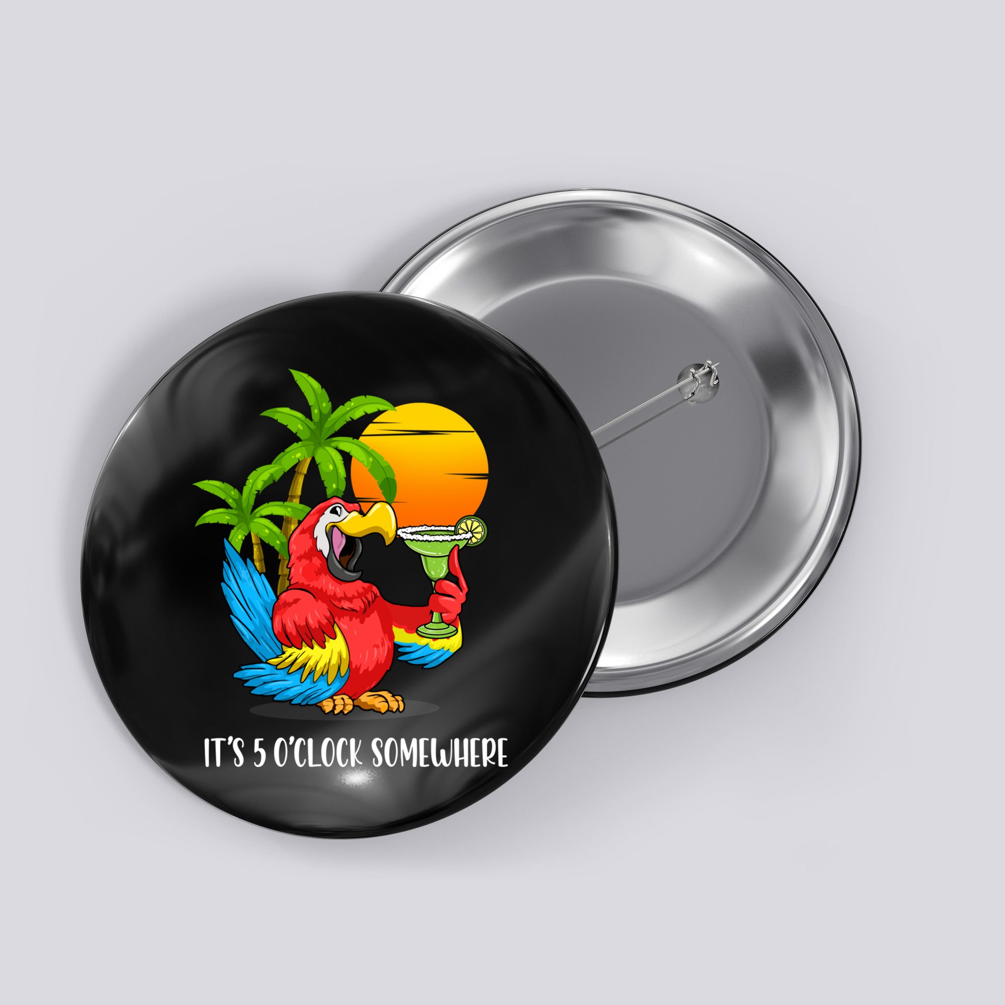 Beach Vacation Drinking Parrot ItS 5 OClock Somewhere Button