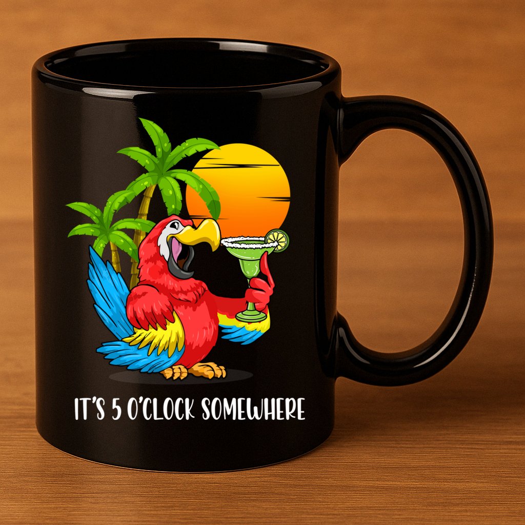 Beach Vacation Drinking Parrot ItS 5 OClock Somewhere 11oz C Handle Ceramic Mug