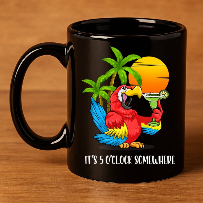 Beach Vacation Drinking Parrot ItS 5 OClock Somewhere 11oz C Handle Ceramic Mug