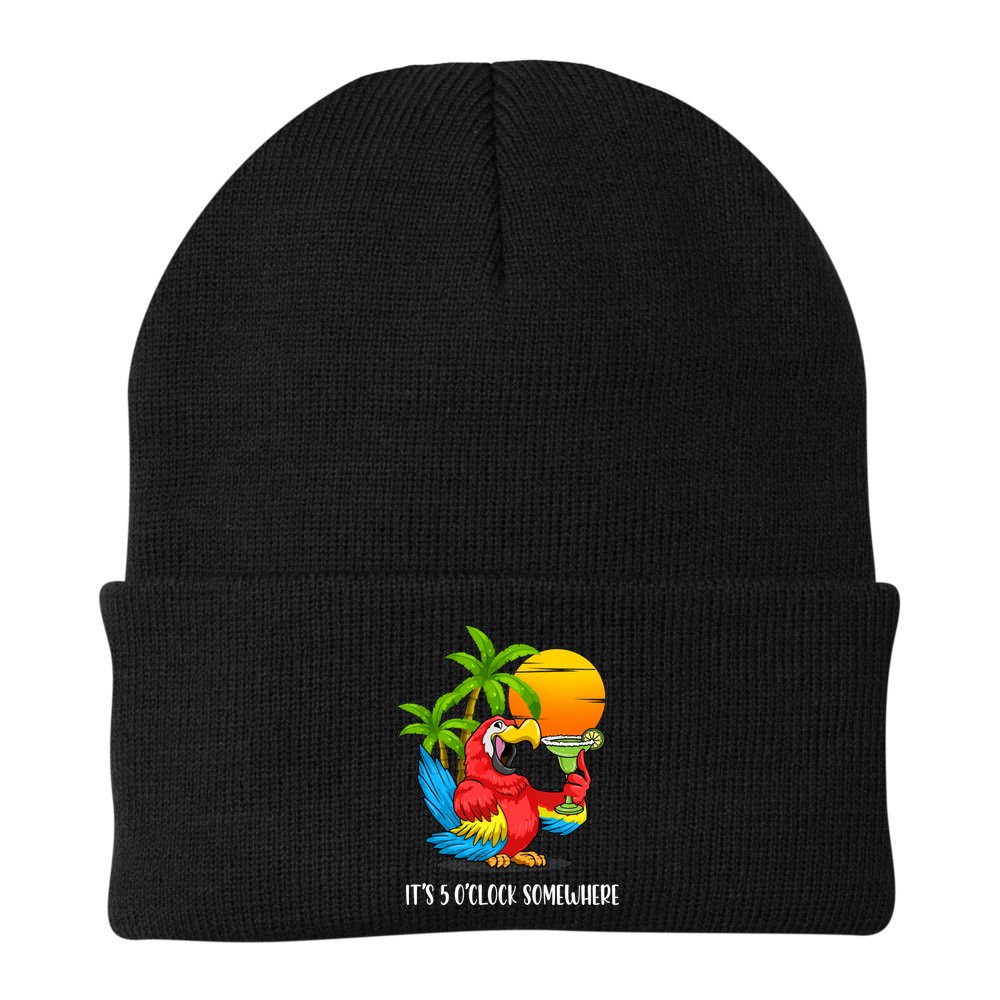 Beach Vacation Drinking Parrot ItS 5 OClock Somewhere Beanie