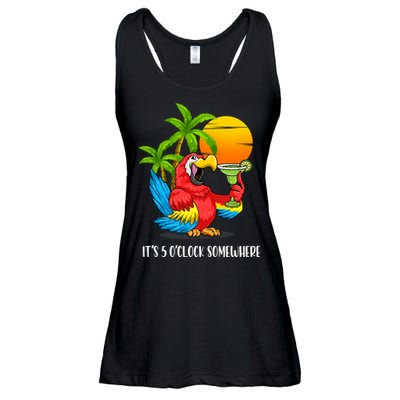 Beach Vacation Drinking Parrot ItS 5 OClock Somewhere Ladies Essential Flowy Tank