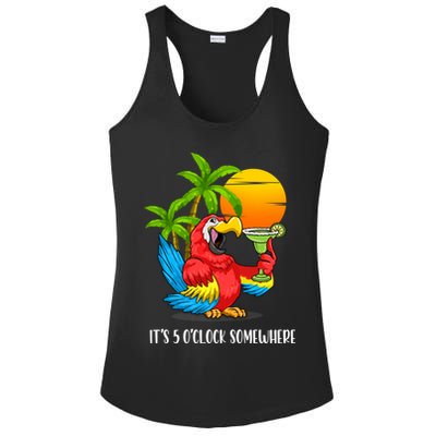 Beach Vacation Drinking Parrot ItS 5 OClock Somewhere Ladies PosiCharge Competitor Racerback Tank