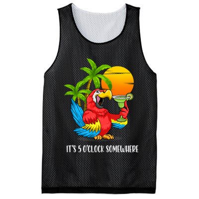 Beach Vacation Drinking Parrot ItS 5 OClock Somewhere Mesh Reversible Basketball Jersey Tank