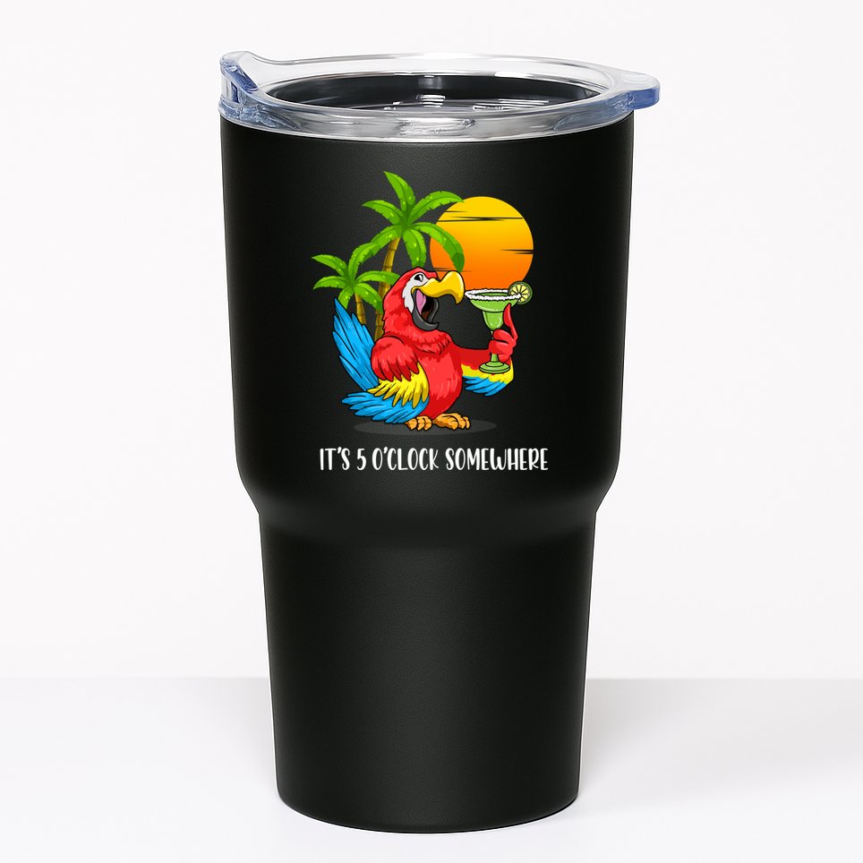 Beach Vacation Drinking Parrot ItS 5 OClock Somewhere Tumbler