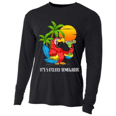 Beach Vacation Drinking Parrot ItS 5 OClock Somewhere Cooling Performance Long Sleeve Crew