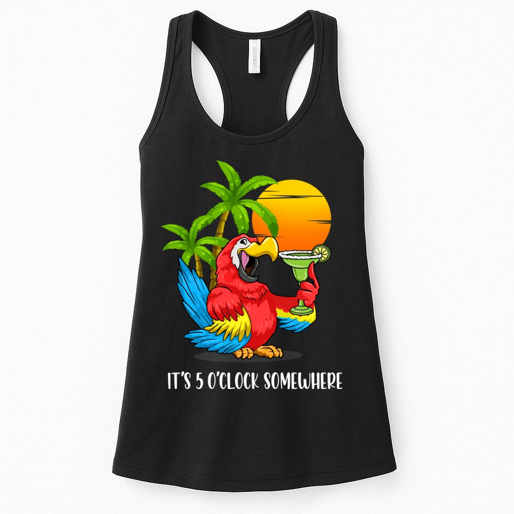 Beach Vacation Drinking Parrot ItS 5 OClock Somewhere Womens Tank Top