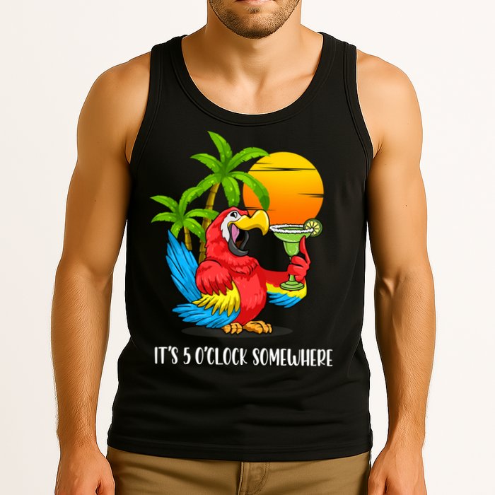 Beach Vacation Drinking Parrot ItS 5 OClock Somewhere Tank Top