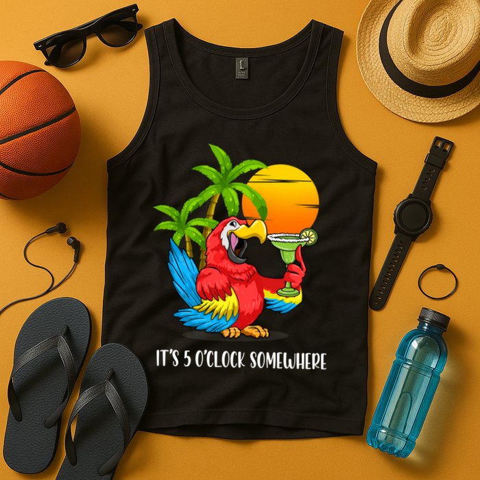 Beach Vacation Drinking Parrot ItS 5 OClock Somewhere Tank Top