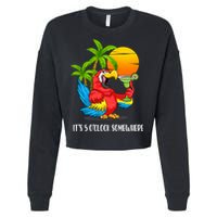 Beach Vacation Drinking Parrot ItS 5 OClock Somewhere Cropped Pullover Crew