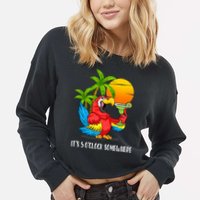 Beach Vacation Drinking Parrot ItS 5 OClock Somewhere Cropped Pullover Crew