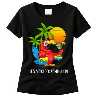 Beach Vacation Drinking Parrot ItS 5 OClock Somewhere Womens T-Shirt