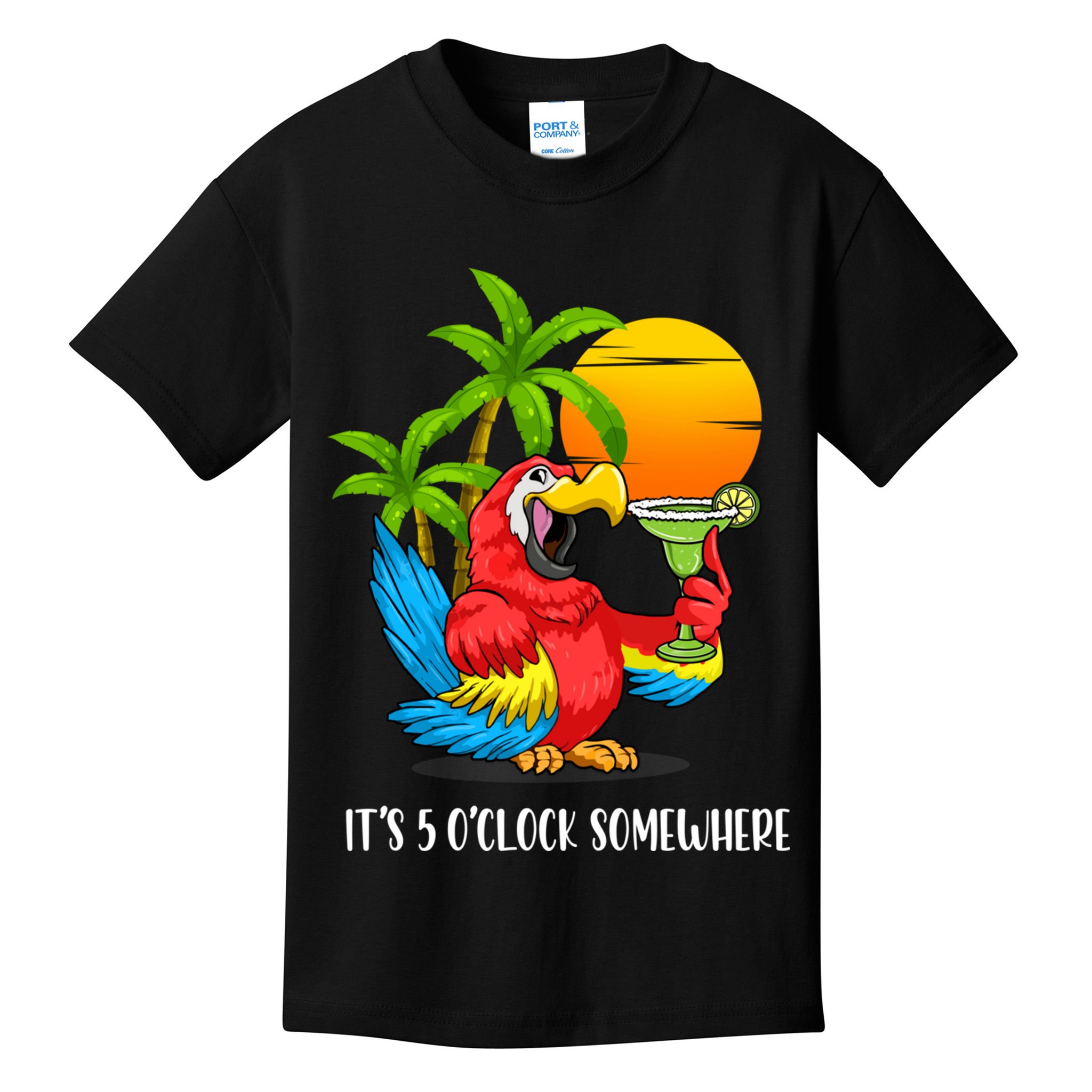 Beach Vacation Drinking Parrot ItS 5 OClock Somewhere Kids T-Shirt
