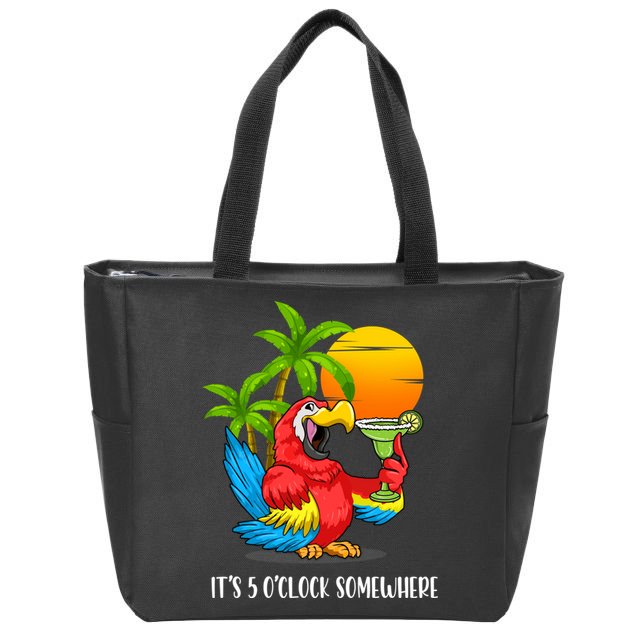Beach Vacation Drinking Parrot ItS 5 OClock Somewhere Zip Tote Bag