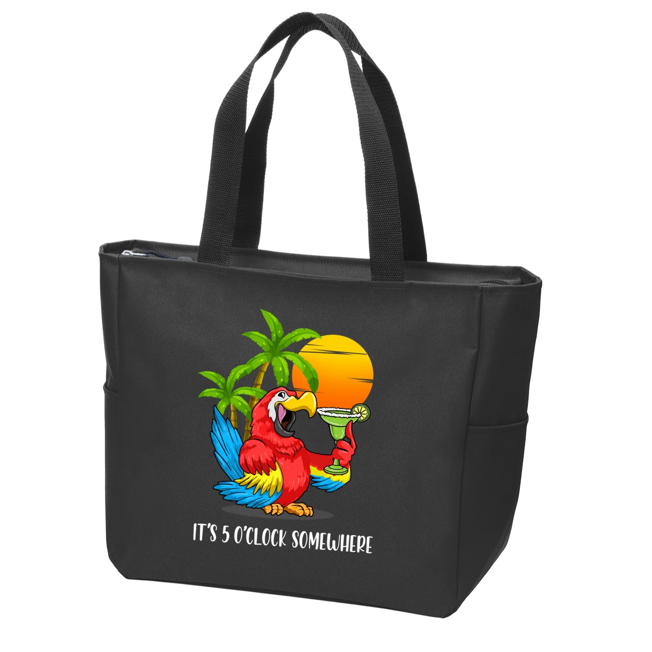 Beach Vacation Drinking Parrot ItS 5 OClock Somewhere Zip Tote Bag