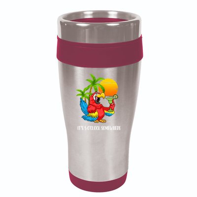 Beach Vacation Drinking Parrot ItS 5 OClock Somewhere 16oz Travel Tumbler