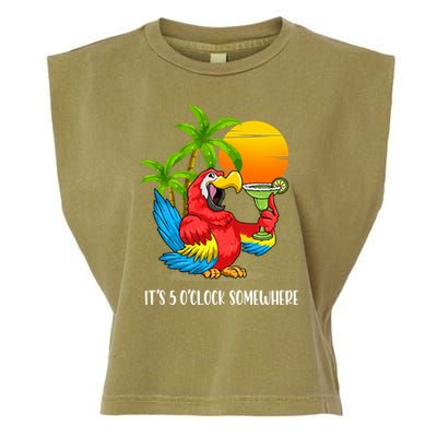 Beach Vacation Drinking Parrot ItS 5 OClock Somewhere Garment-Dyed Women's Muscle Tee