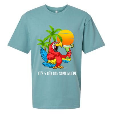 Beach Vacation Drinking Parrot ItS 5 OClock Somewhere Sueded Cloud Jersey T-Shirt