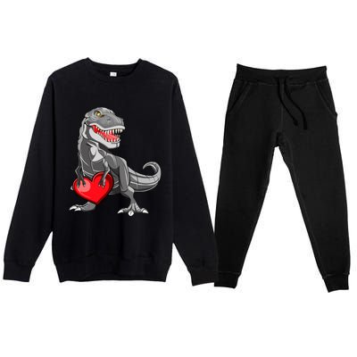 Boy Valentines Day Trex Dinosaur I Steal Hearts Premium Crewneck Sweatsuit Set