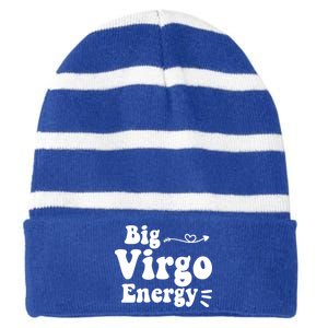 Big Virgo Energy Groovy Zodiac Sign Astrology Horoscope Cool Gift Striped Beanie with Solid Band