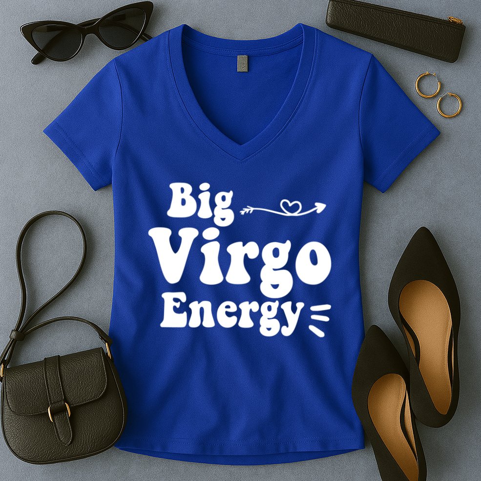 Big Virgo Energy Groovy Zodiac Sign Astrology Horoscope Cool Gift Women's V-Neck T-Shirt