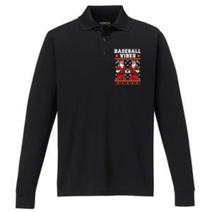 Baseball Vibes Funny Santa Claus Baseball Player Christmas Cute Gift Performance Long Sleeve Polo