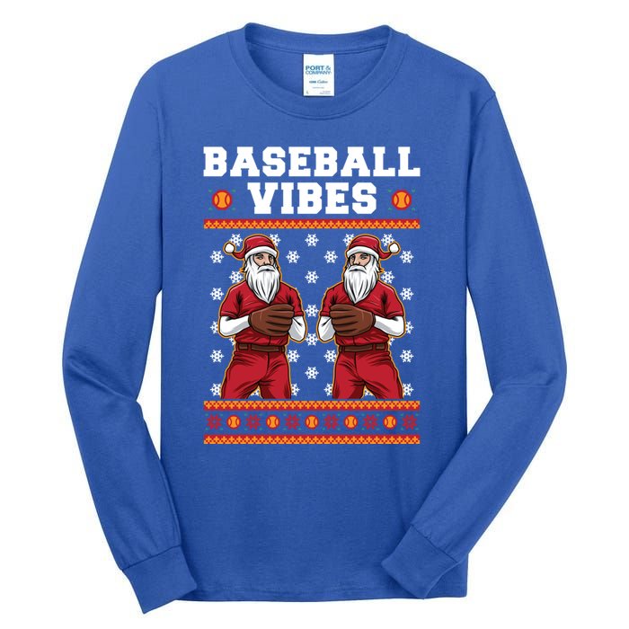 Baseball Vibes Funny Santa Claus Baseball Player Christmas Cute Gift Tall Long Sleeve T-Shirt