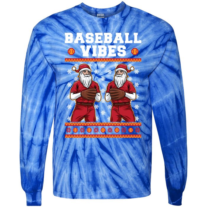 Baseball Vibes Funny Santa Claus Baseball Player Christmas Cute Gift Tie-Dye Long Sleeve Shirt