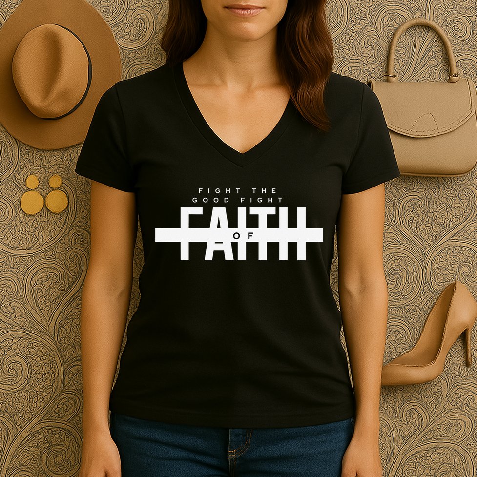 Bible Verse - Fight The Good Fight Of Faith Christian Women's V-Neck T-Shirt