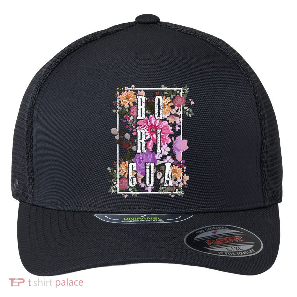 Boricua Vintage Floral Boriken Puerto Rico Rican Pride Flexfit Unipanel Trucker Cap
