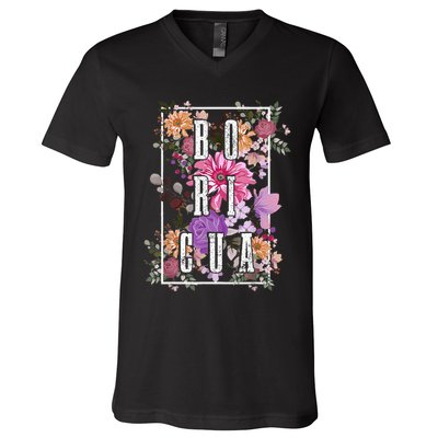 Boricua Vintage Floral Boriken Puerto Rico Rican Pride V-Neck T-Shirt