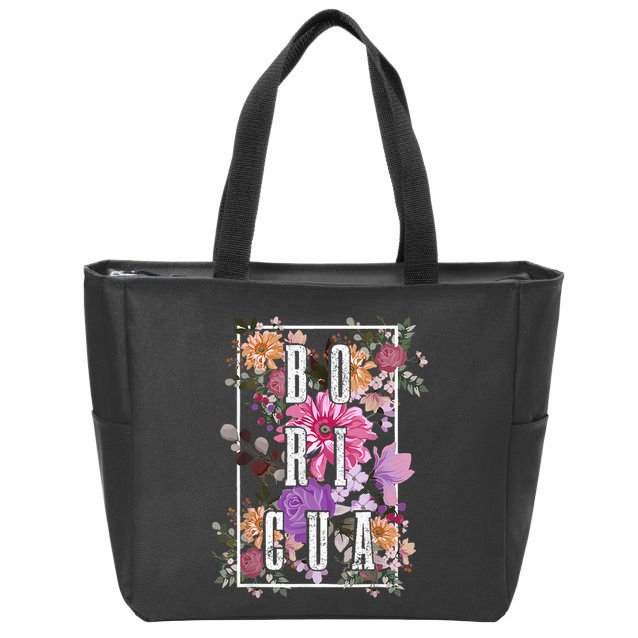 Boricua Vintage Floral Boriken Puerto Rico Rican Pride Zip Tote Bag