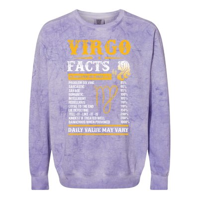 Birthday Virgo Facts Zodiac Sign Birthday Horoscope Cool Gift Colorblast Crewneck Sweatshirt