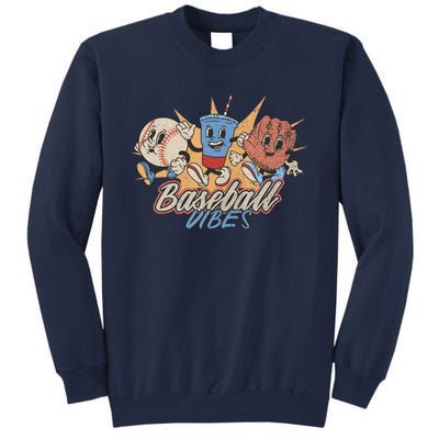 Baseball Vibes Funny Retro Baseball Player Tall Sweatshirt