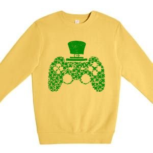 Boys Video Gamer Game Shamrock St Patricks Day Irish Cute Gift Premium Crewneck Sweatshirt