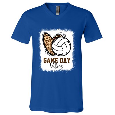 Bleached Volleyball Game Day Vibes Volleyball Mom Christmas Gift V-Neck T-Shirt