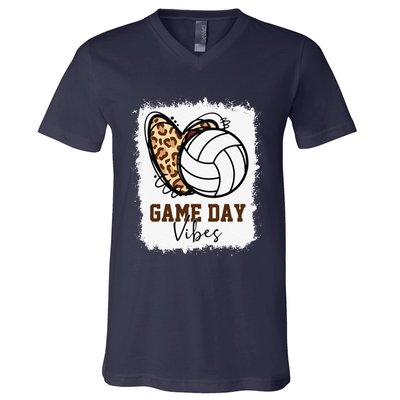 Bleached Volleyball Game Day Vibes Volleyball Mom Christmas V-Neck T-Shirt