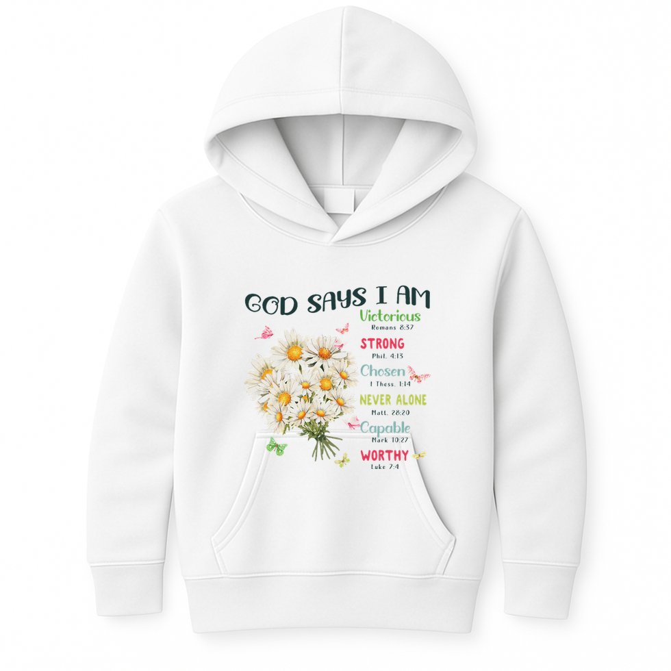 Bible Verse God Says I Am Christian Faith Baby Girl Kids Hoodie