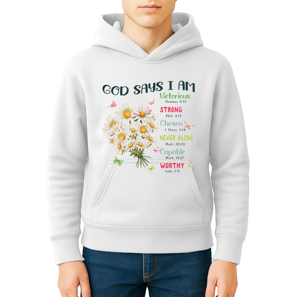 Bible Verse God Says I Am Christian Faith Baby Girl Kids Hoodie
