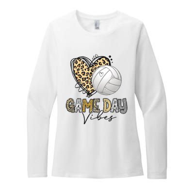 Bleached Volleyball Game Day Vibes Volleyball Mom Leopard Womens CVC Long Sleeve Shirt